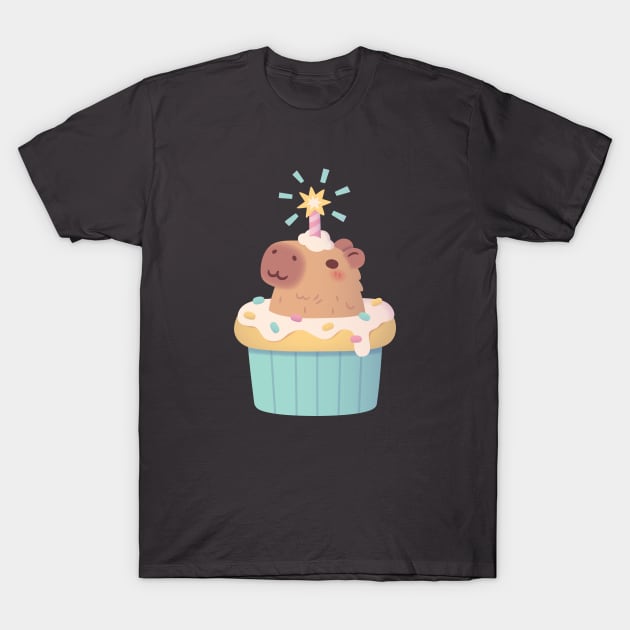 Cute Capybara In Cupcake Funny T-Shirt by rustydoodle